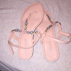 Pink Sandals with Rhinestone and Flower Detail